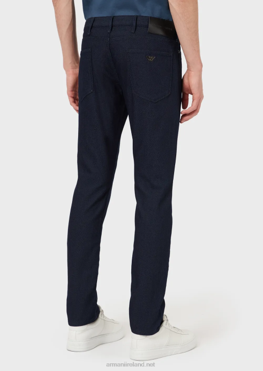 Men 086V1187 Slim-Fit J06 Trousers In Textured, Yarn-Dyed Fabric Armani Midnight Blue