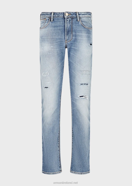 Men 086V1188 J06 Slim-Fit, Ripped Light Denim Jeans Armani Light Blue