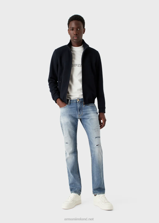 Men 086V1188 J06 Slim-Fit, Ripped Light Denim Jeans Armani Light Blue