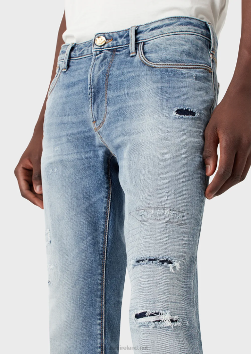 Men 086V1188 J06 Slim-Fit, Ripped Light Denim Jeans Armani Light Blue
