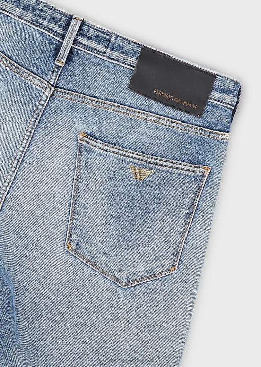 Men 086V1188 J06 Slim-Fit, Ripped Light Denim Jeans Armani Light Blue
