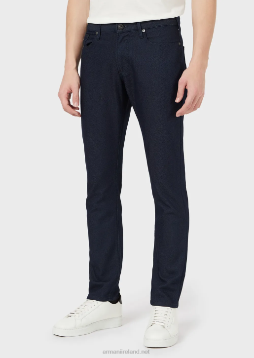 Men 086V1189 J06 Slim-Fit, Yarn-Dyed, Cotton-Blend Trousers Armani Blue