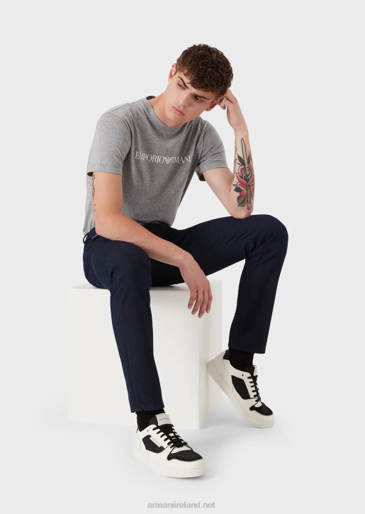 Men 086V1190 J06 Slim-Fit, Cotton-Blend, Armure Trousers Armani Navy Blue