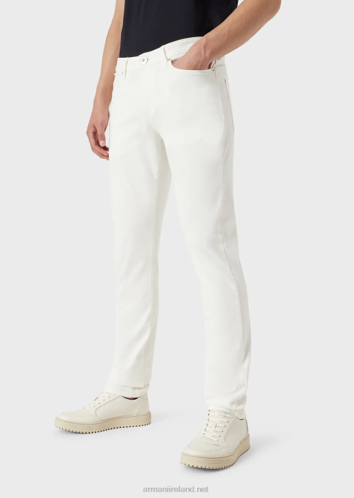 Men 086V1194 J06 Slim-Fit, Stretch-Gabardine Jeans Armani White