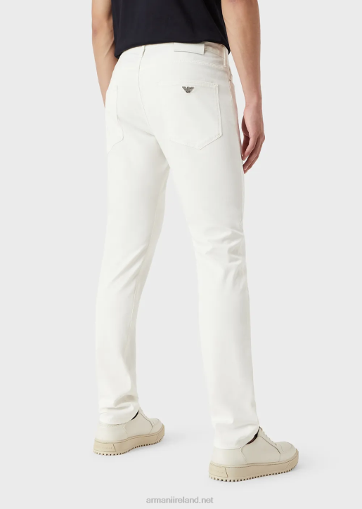 Men 086V1194 J06 Slim-Fit, Stretch-Gabardine Jeans Armani White
