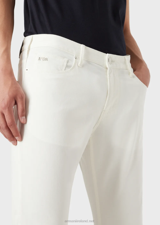 Men 086V1194 J06 Slim-Fit, Stretch-Gabardine Jeans Armani White