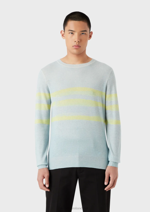 Men 086V1215 Pure Cashmere Jumper With Watercolour Stripes Armani Azure