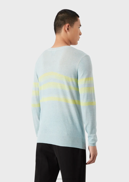 Men 086V1215 Pure Cashmere Jumper With Watercolour Stripes Armani Azure