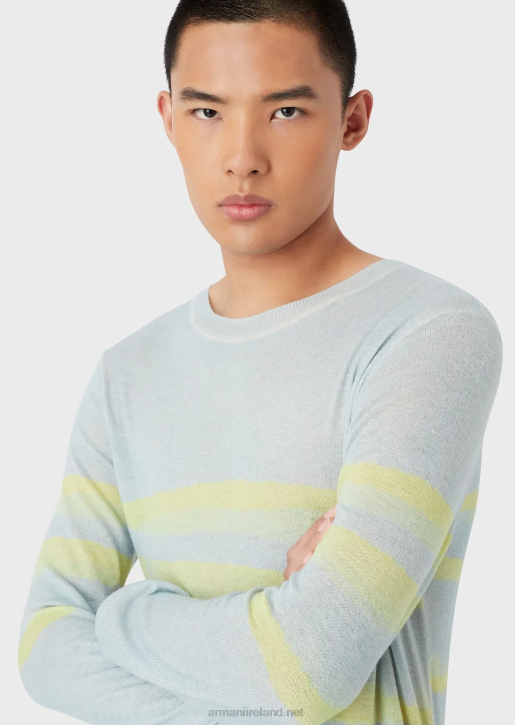 Men 086V1215 Pure Cashmere Jumper With Watercolour Stripes Armani Azure