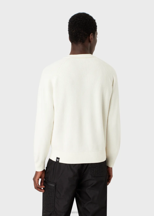 Men 086V1221 English Rib-Knit V-Neck Cardigan With Zip In A Wool Blend Armani Milky White