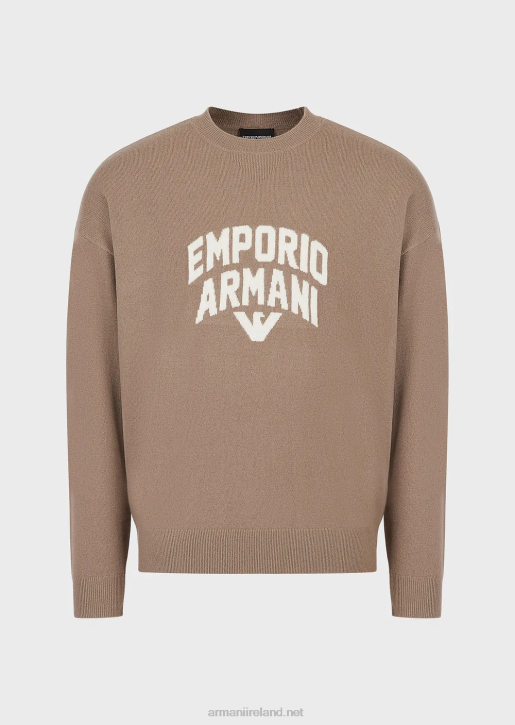Men 086V1223 Virgin-Wool Jumper With Bold Jacquard Logo Armani Dove Grey