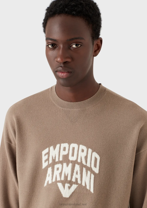 Men 086V1223 Virgin-Wool Jumper With Bold Jacquard Logo Armani Dove Grey