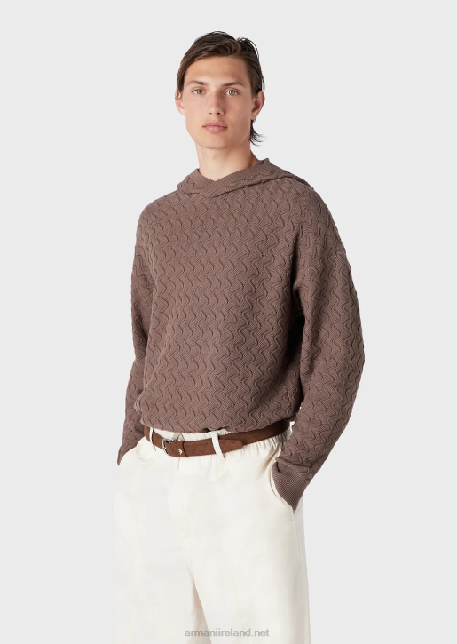 Men 086V1226 Hooded Jumper In Textured Wave Pattern Armani Dove Grey