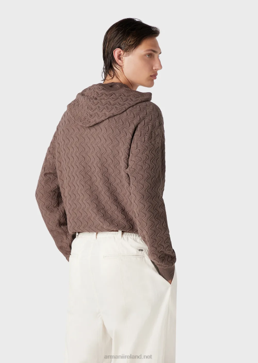 Men 086V1226 Hooded Jumper In Textured Wave Pattern Armani Dove Grey