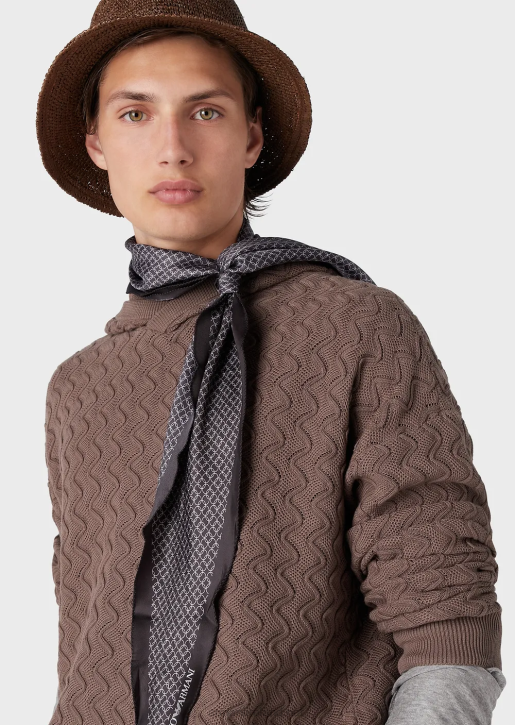 Men 086V1226 Hooded Jumper In Textured Wave Pattern Armani Dove Grey