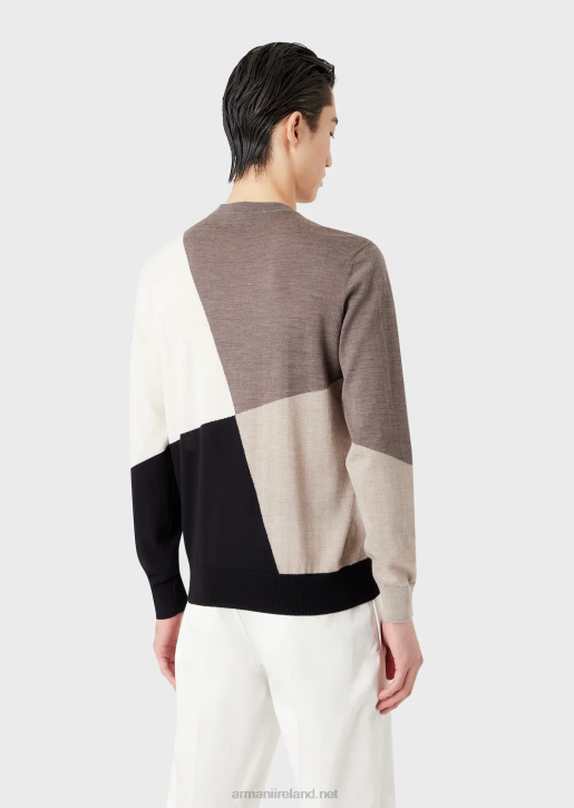 Men 086V1227 Virgin-Wool Jumper With Contrasting Intarsia Armani Brown