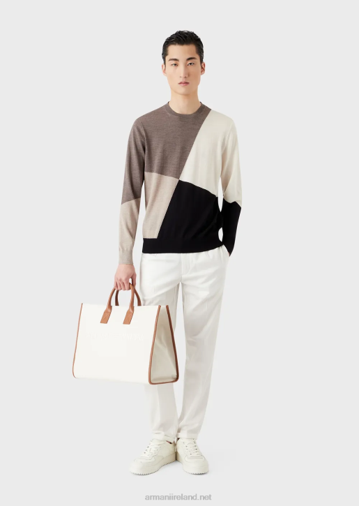 Men 086V1227 Virgin-Wool Jumper With Contrasting Intarsia Armani Brown