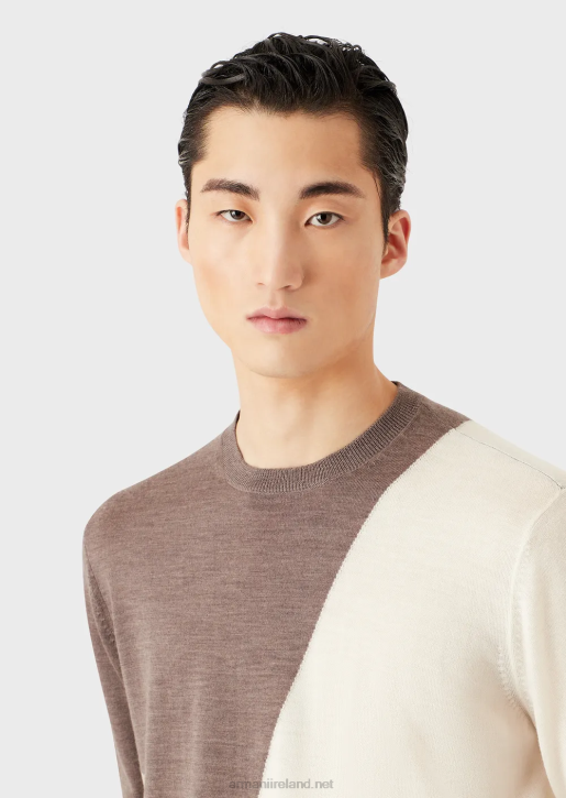 Men 086V1227 Virgin-Wool Jumper With Contrasting Intarsia Armani Brown