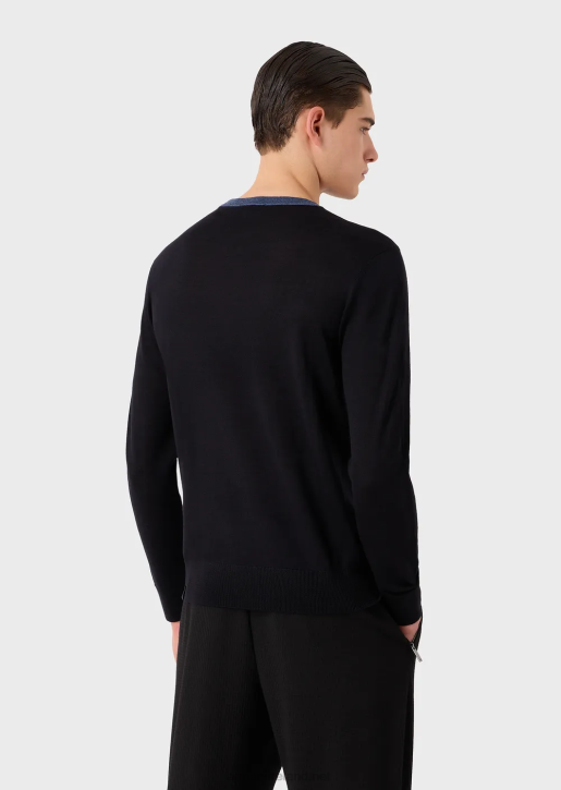 Men 086V1228 Virgin-Wool Jumper With Contrasting Intarsia Armani Pattern