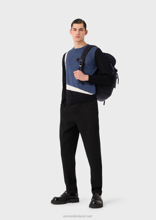 Men 086V1228 Virgin-Wool Jumper With Contrasting Intarsia Armani Pattern