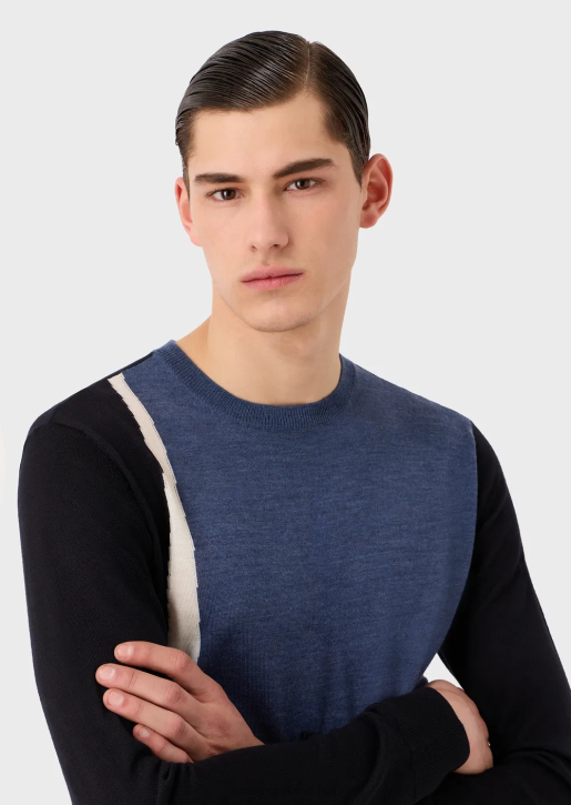 Men 086V1228 Virgin-Wool Jumper With Contrasting Intarsia Armani Pattern