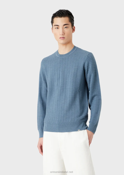 Men 086V1229 Patterned-Stitch Wool-And-Lyocell-Blend Jumper Armani Avio