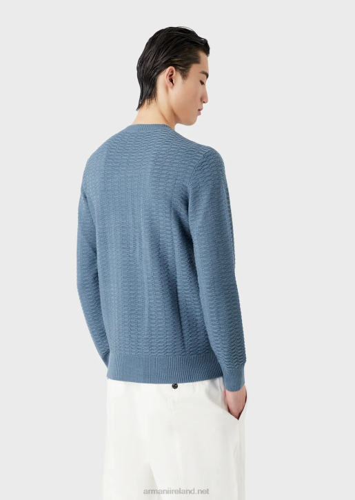 Men 086V1229 Patterned-Stitch Wool-And-Lyocell-Blend Jumper Armani Avio