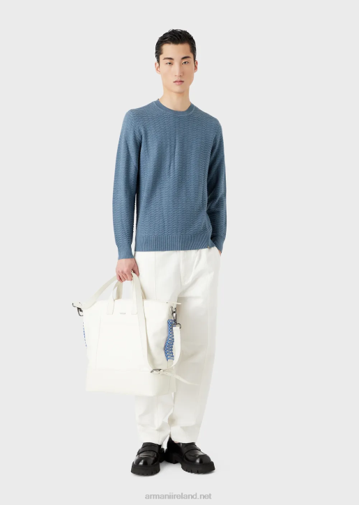Men 086V1229 Patterned-Stitch Wool-And-Lyocell-Blend Jumper Armani Avio