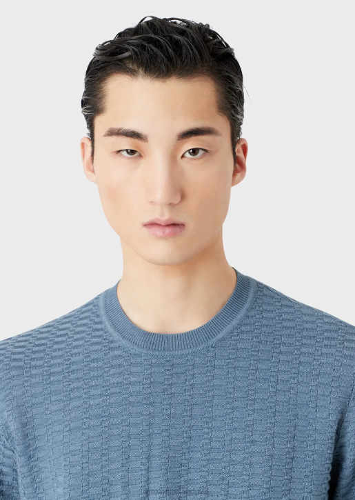 Men 086V1229 Patterned-Stitch Wool-And-Lyocell-Blend Jumper Armani Avio