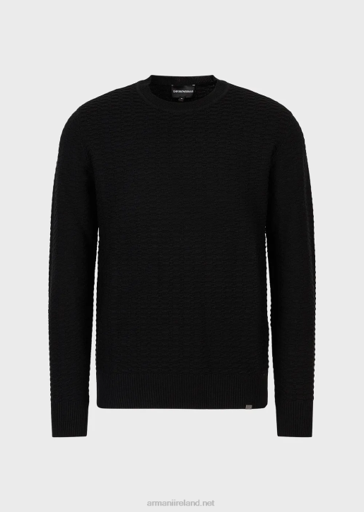 Men 086V1230 Patterned-Stitch Wool-And-Lyocell-Blend Jumper Armani Black