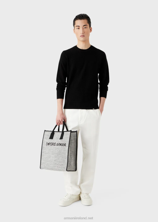 Men 086V1230 Patterned-Stitch Wool-And-Lyocell-Blend Jumper Armani Black