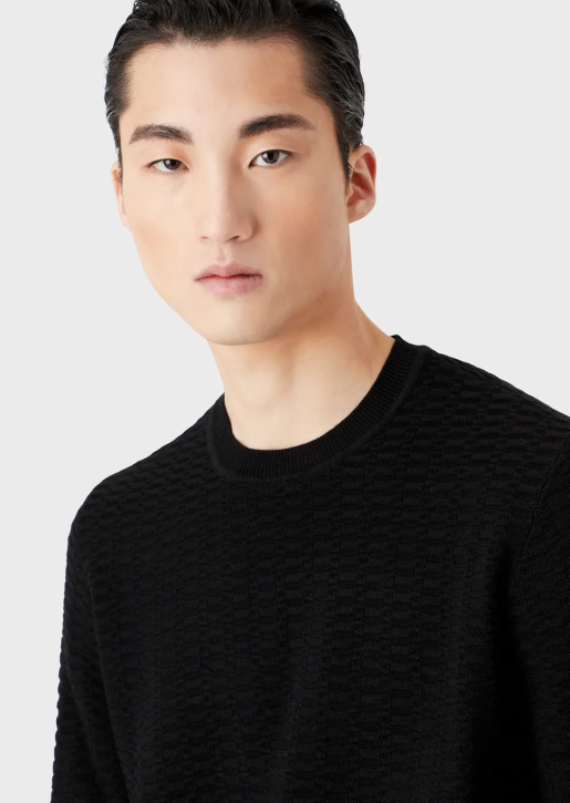 Men 086V1230 Patterned-Stitch Wool-And-Lyocell-Blend Jumper Armani Black