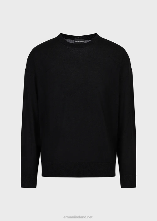 Men 086V1231 Virgin-Wool Jumper With Oversized Intarsia-Knit Logo Armani Black