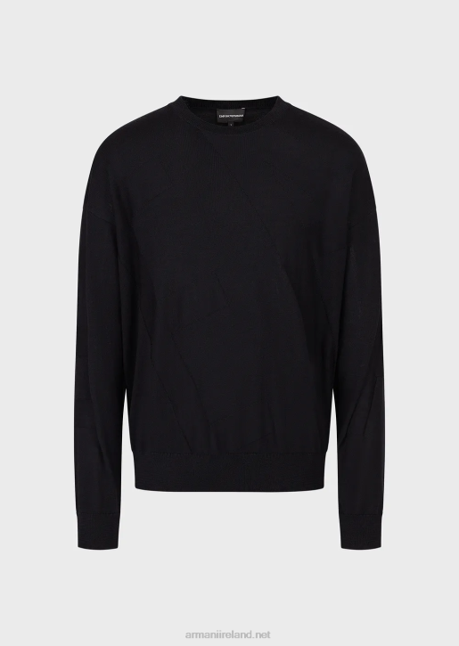 Men 086V1232 Virgin-Wool Jumper With Oversized Intarsia-Knit Logo Armani Navy Blue
