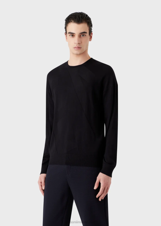 Men 086V1232 Virgin-Wool Jumper With Oversized Intarsia-Knit Logo Armani Navy Blue