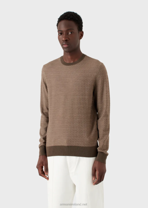 Men 086V1233 Virgin-Wool Jumper With All-Over Jacquard Chevron Motif Armani Military Green