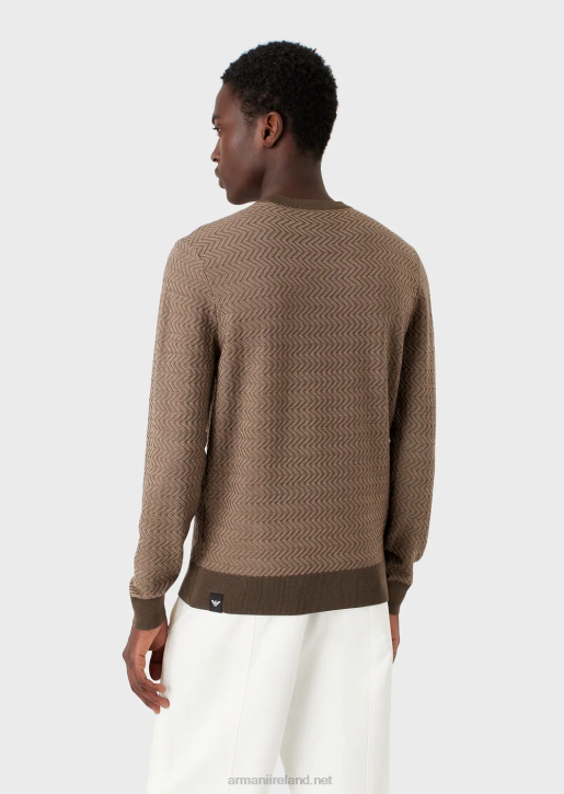 Men 086V1233 Virgin-Wool Jumper With All-Over Jacquard Chevron Motif Armani Military Green