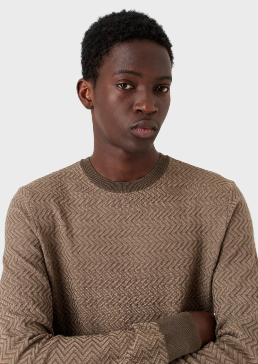 Men 086V1233 Virgin-Wool Jumper With All-Over Jacquard Chevron Motif Armani Military Green
