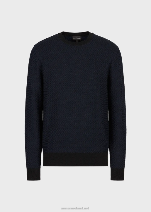 Men 086V1234 Virgin-Wool Jumper With All-Over Jacquard Chevron Motif Armani Navy Blue