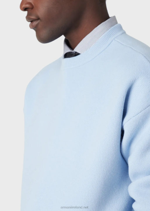 Men 086V1235 Crew-Neck Jumper In Virgin Wool Armani Azure