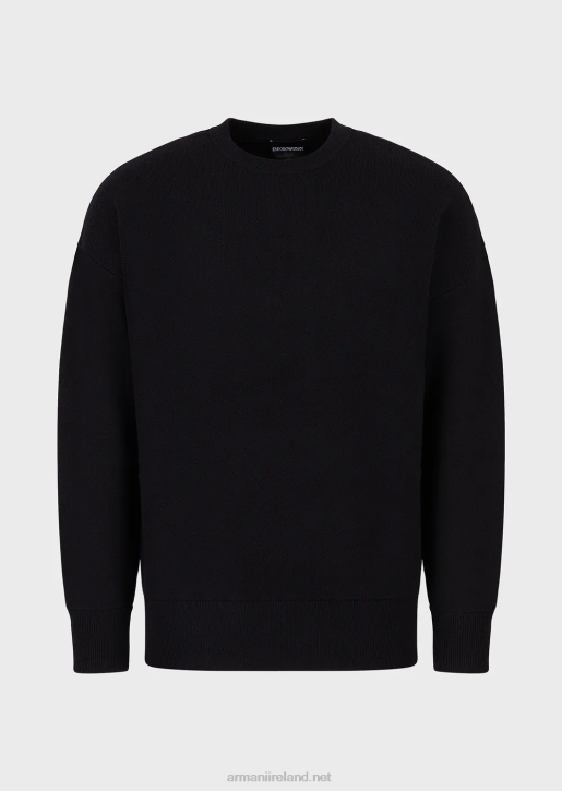Men 086V1236 Crew-Neck Jumper In Virgin Wool Armani Navy Blue