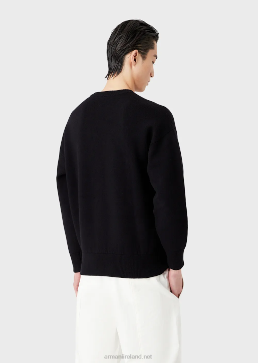 Men 086V1236 Crew-Neck Jumper In Virgin Wool Armani Navy Blue