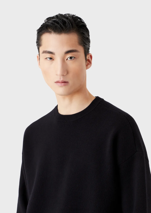 Men 086V1236 Crew-Neck Jumper In Virgin Wool Armani Navy Blue