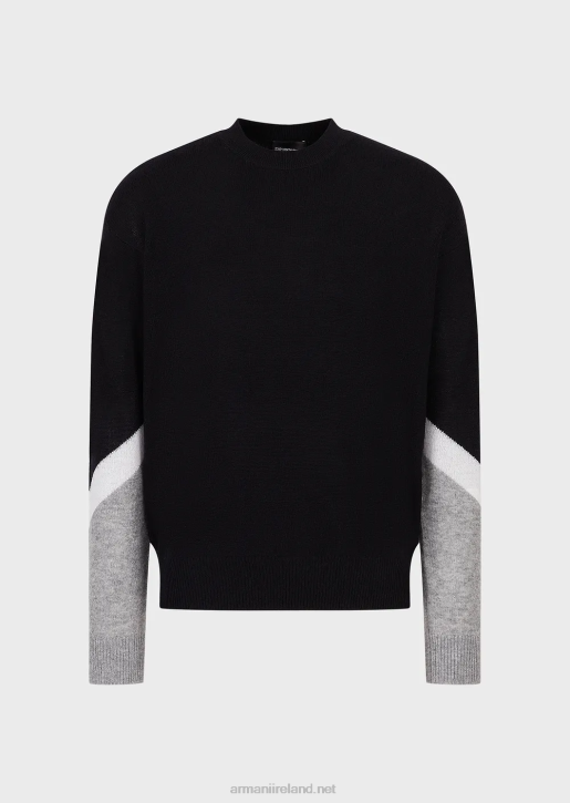Men 086V1237 Cashmere Wool Jumper With Colour-Block Details Armani Navy Blue