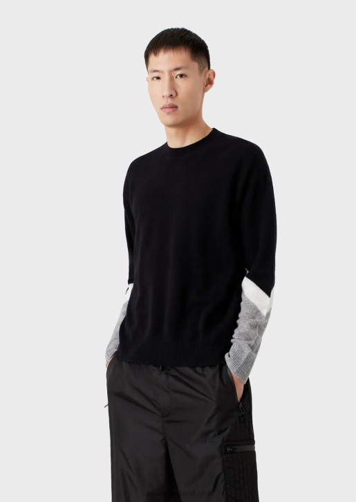 Men 086V1237 Cashmere Wool Jumper With Colour-Block Details Armani Navy Blue