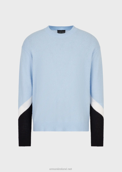 Men 086V1238 Cashmere Wool Jumper With Colour-Block Details Armani Azure