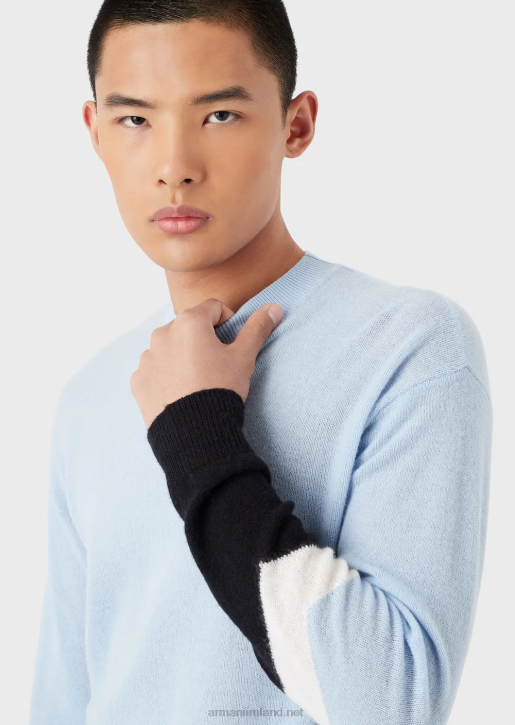 Men 086V1238 Cashmere Wool Jumper With Colour-Block Details Armani Azure