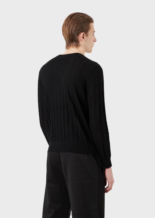 Men 086V1239 Virgin-Wool Jumper With Houndstooth Motif Armani Black
