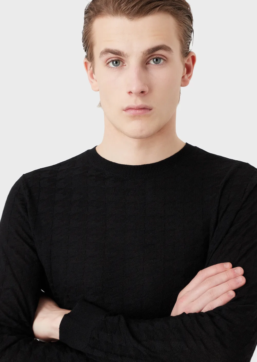 Men 086V1239 Virgin-Wool Jumper With Houndstooth Motif Armani Black