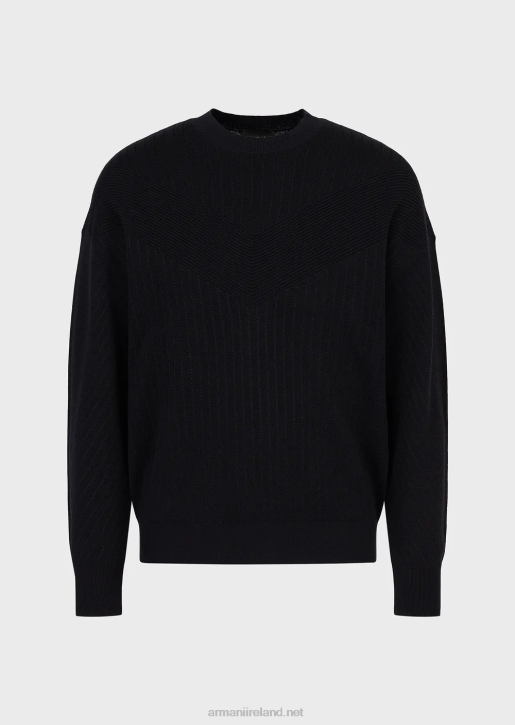 Men 086V1240 Mixed-Weaved Jumper With V Intarsia Armani Navy Blue